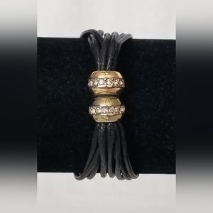 Banana Republic Faux Black Leather & Diamond Magnetic clasp Bracelet